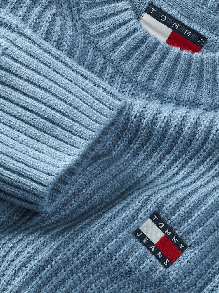 Tommy Jeans Blue Regular Fit Badge Crew Neck Jumper - Image 7 of 7