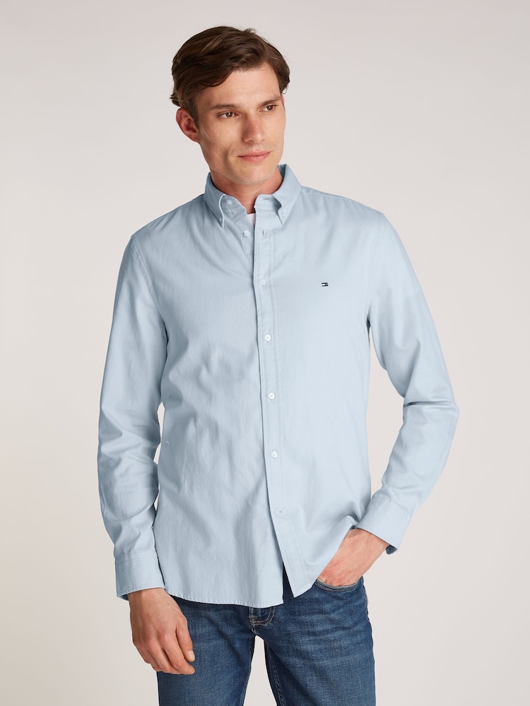 Tommy Hilfiger Blue Slim Flex 100% Cotton Dobby Shirt - Image 1 of 6