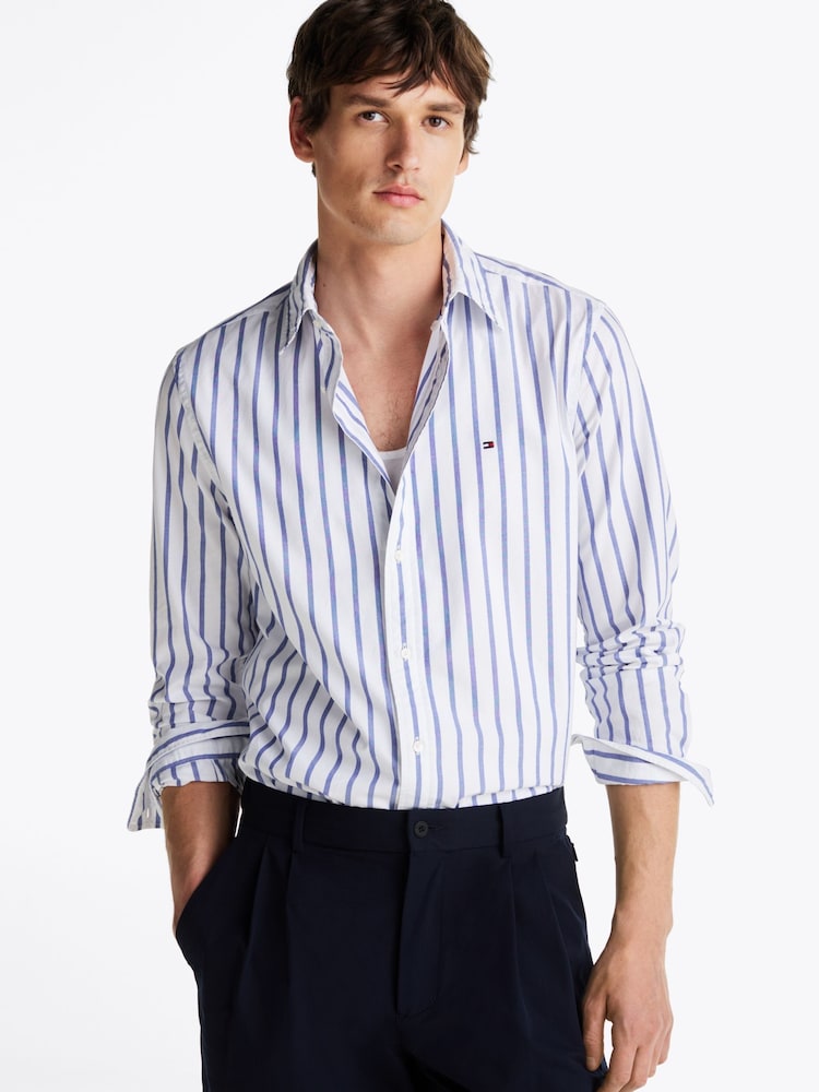 Tommy Hilfiger Blue Regular Fit Flex 100% Cotton Poplin Nautical Stripe Shirt - Image 1 of 4