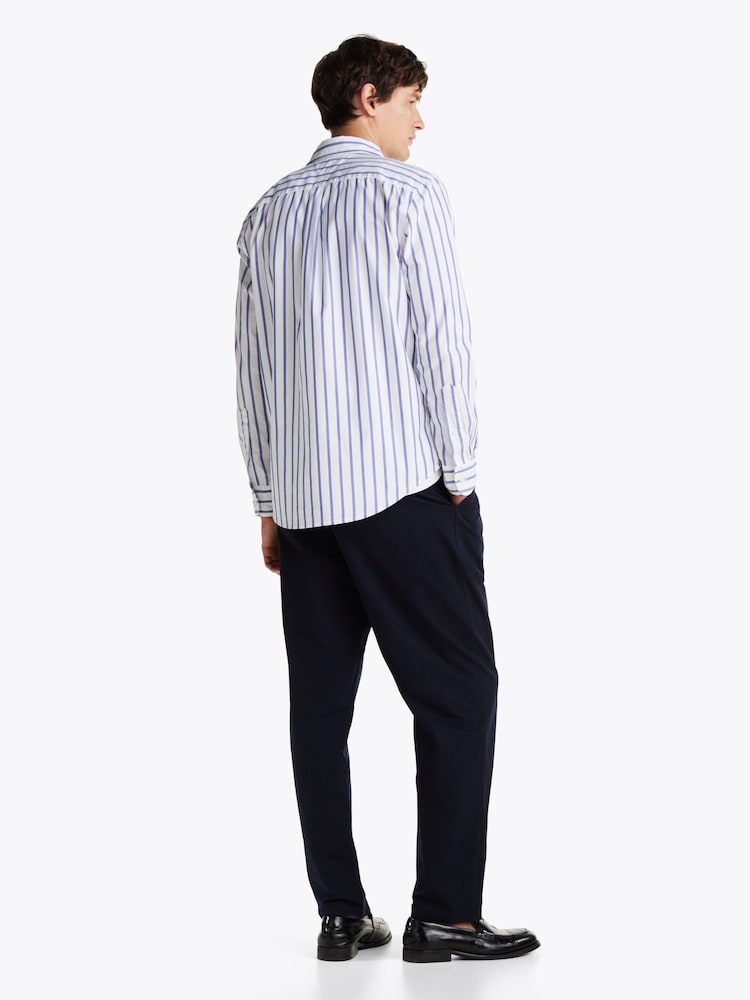 Tommy Hilfiger Blue Regular Fit Flex 100% Cotton Poplin Nautical Stripe Shirt - Image 2 of 4