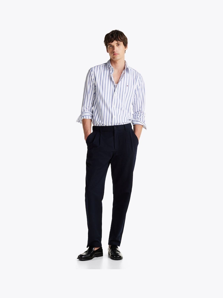 Tommy Hilfiger Blue Regular Fit Flex 100% Cotton Poplin Nautical Stripe Shirt - Image 3 of 4