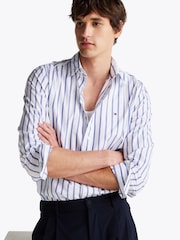 Tommy Hilfiger Blue Regular Fit Flex 100% Cotton Poplin Nautical Stripe Shirt - Image 4 of 4