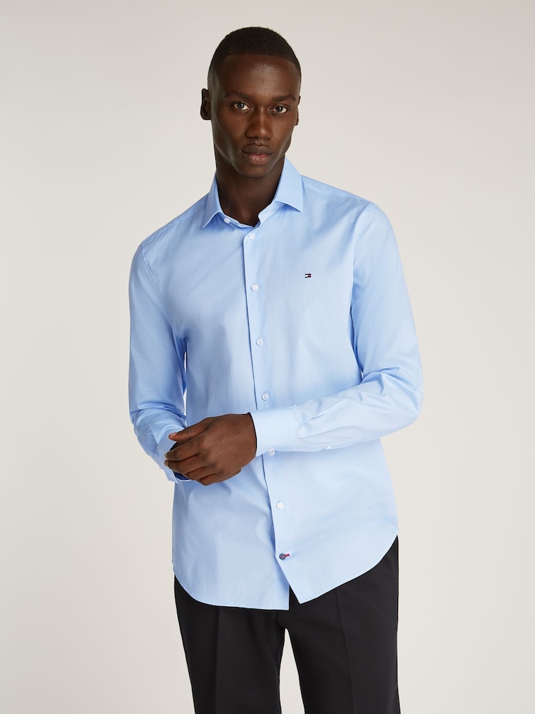 Tommy Hilfiger Blue Slim Flex Stretch Cotton Poplin Shirt - Image 1 of 6