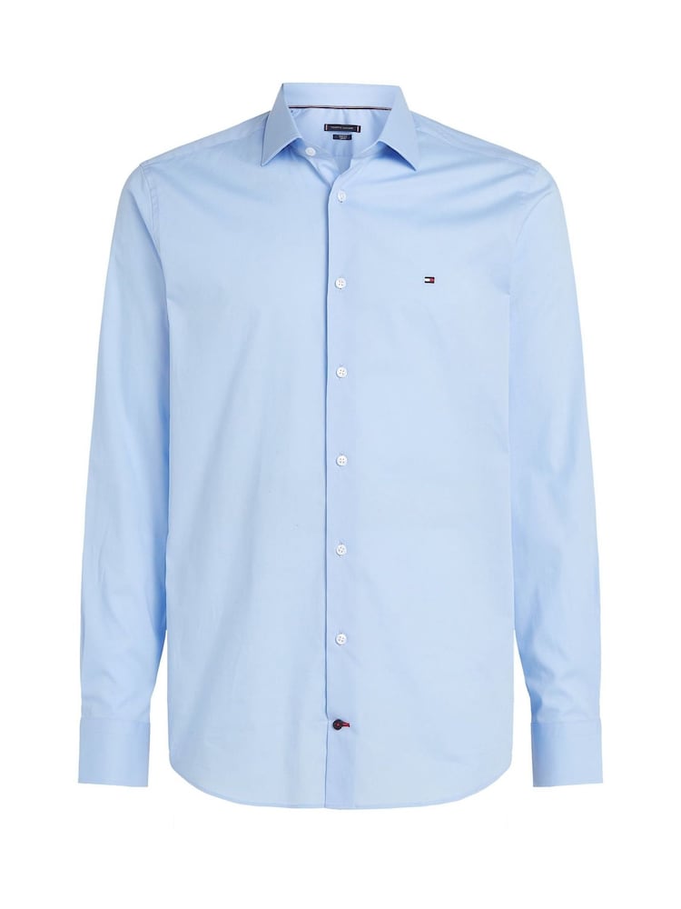 Tommy Hilfiger Blue Slim Flex Stretch Cotton Poplin Shirt - Image 4 of 6