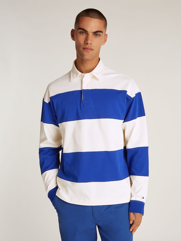 Tommy Hilfiger Blue Blocking Rugby 100% Cotton Shirt - Image 1 of 6
