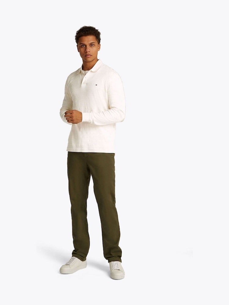 Tommy Hilfiger Cream Regular Fit Jacquard Stripe Long Sleeve 100% Cotton Polo Shirt - Image 2 of 5