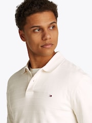Tommy Hilfiger Cream Regular Fit Jacquard Stripe Long Sleeve 100% Cotton Polo Shirt - Image 4 of 5