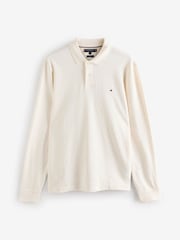 Tommy Hilfiger Cream Regular Fit Jacquard Stripe Long Sleeve 100% Cotton Polo Shirt - Image 5 of 5