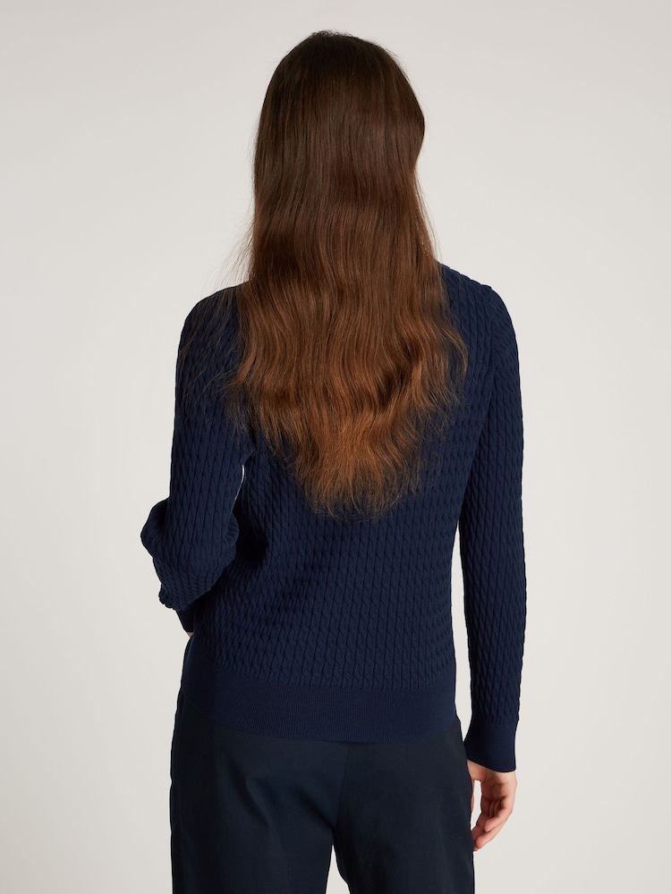 Albastru - Tommy Hilfiger Cable V-Neck Jumper - Image 2 of 6