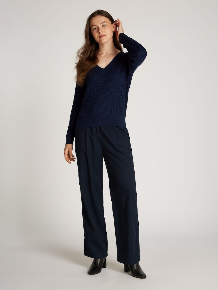 Tommy Hilfiger Blue Cable V-Neck Jumper - Image 4 of 6