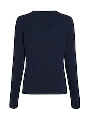 Albastru - Tommy Hilfiger Cable V-Neck Jumper - Image 6 of 6