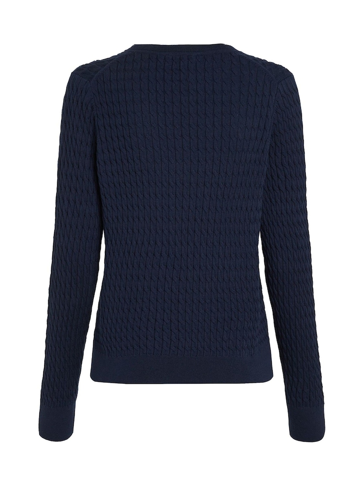 Albastru - Tommy Hilfiger Cable V-Neck Jumper - Image 6 of 6