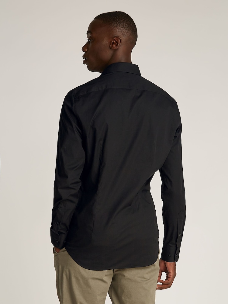 Tommy Hilfiger Black Slim Flex Stretch Cotton Poplin Shirt - Image 2 of 7