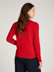 Roșu - Tommy Hilfiger Cable V-Neck Jumper - Image 2 of 6