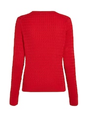 Roșu - Tommy Hilfiger Cable V-Neck Jumper - Image 6 of 6
