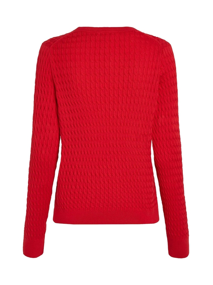 Roșu - Tommy Hilfiger Cable V-Neck Jumper - Image 6 of 6