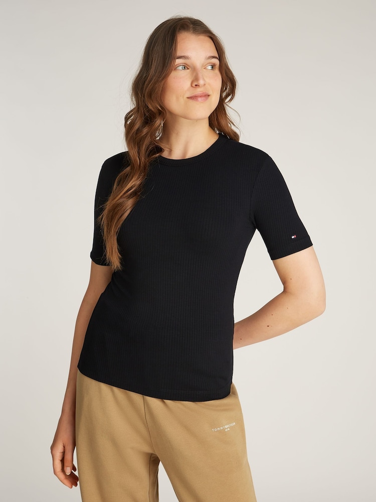 Tommy Hilfiger Black Ribbed Crew Neck T-Shirt - Image 1 of 6