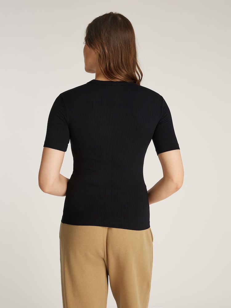 Tommy Hilfiger Black Ribbed Crew Neck T-Shirt - Image 2 of 6