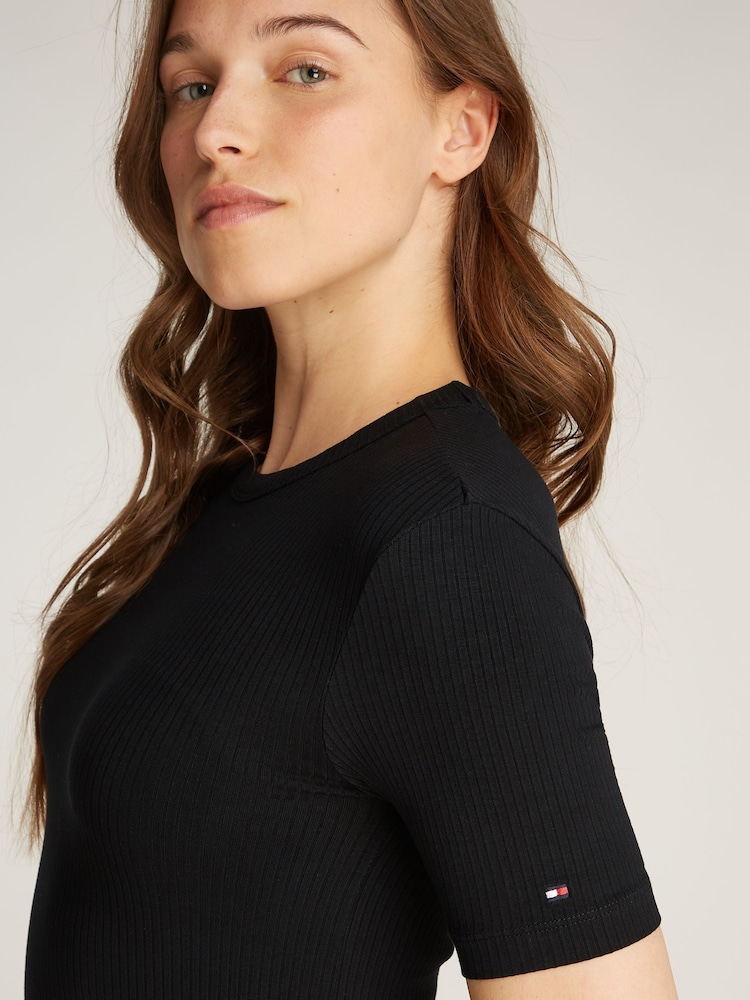 Tommy Hilfiger Black Ribbed Crew Neck T-Shirt - Image 4 of 6