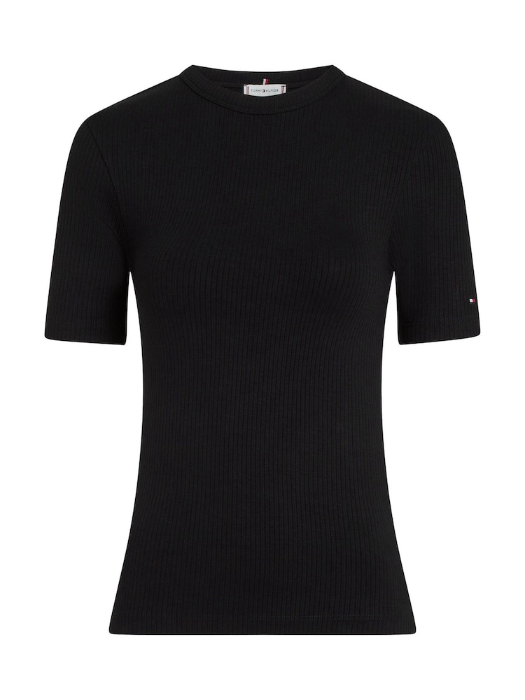 Tommy Hilfiger Black Ribbed Crew Neck T-Shirt - Image 5 of 6