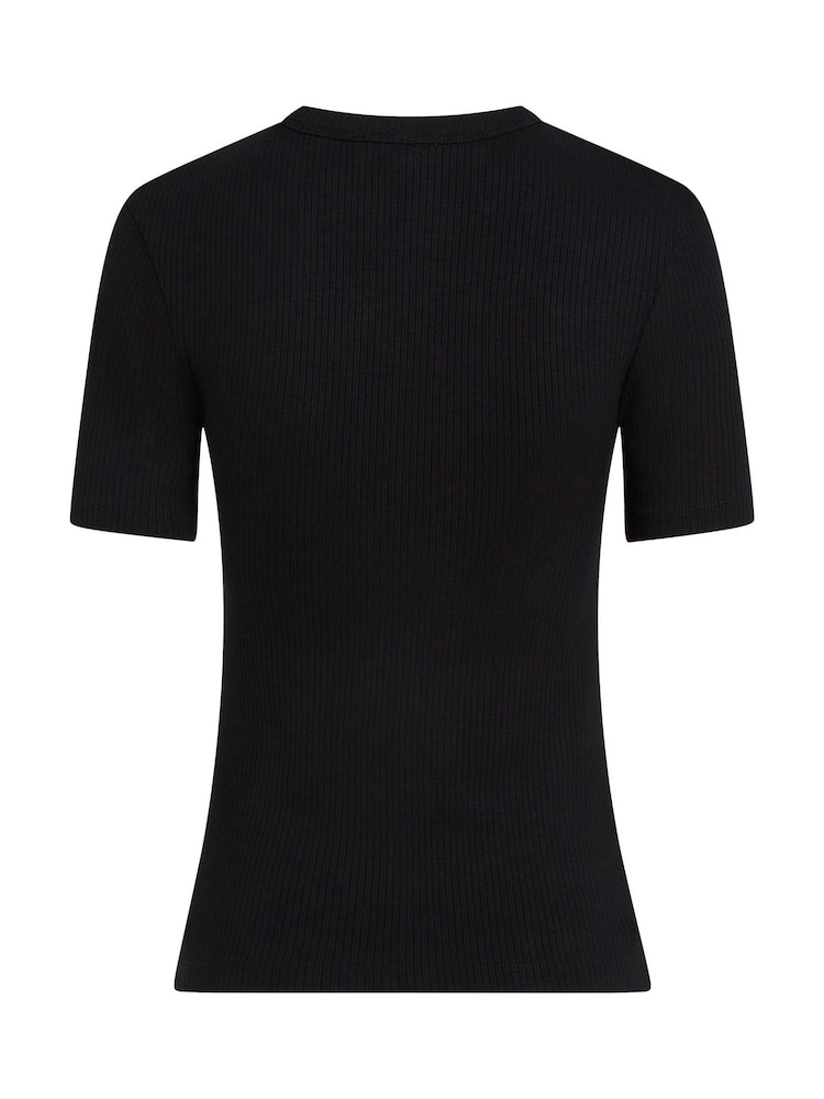 Tommy Hilfiger Black Ribbed Crew Neck T-Shirt - Image 6 of 6