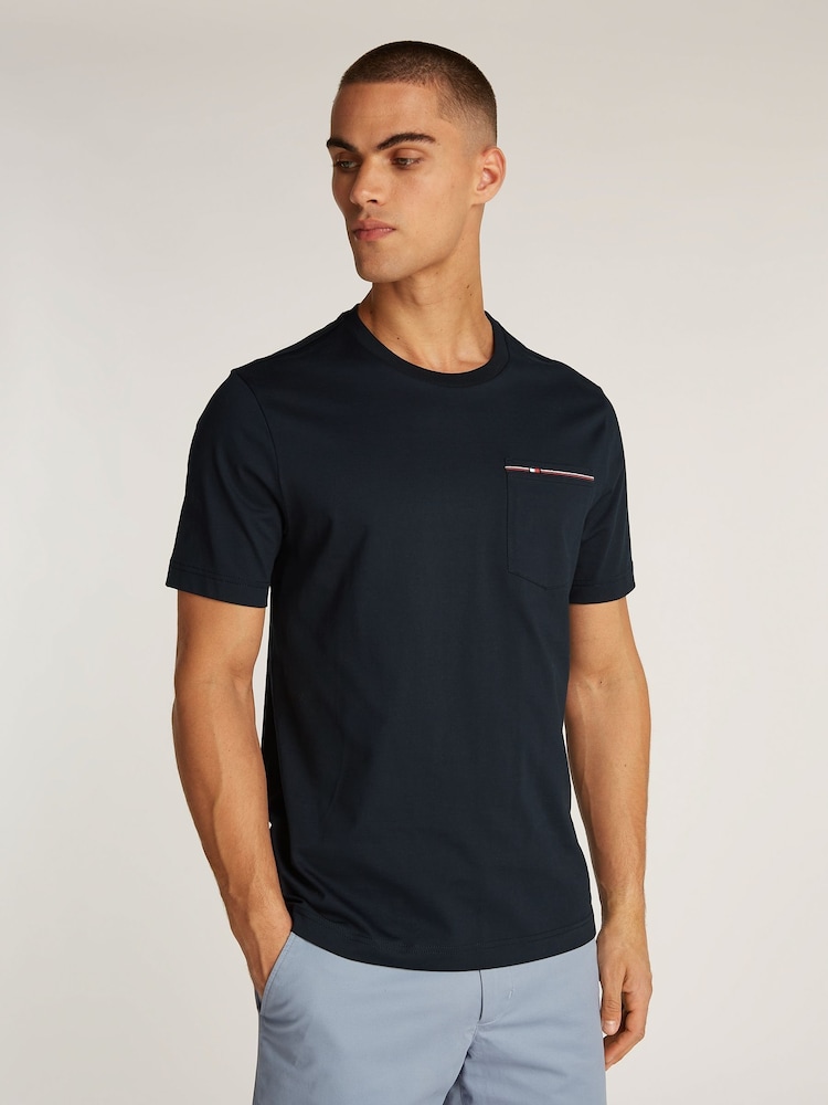 Tommy Hilfiger Blue Stripe Pocket 100% Cotton T-Shirt - Image 1 of 6