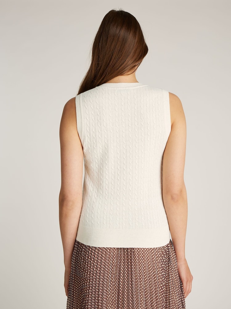 Tommy Hilfiger Natural Slim Wool Cable Crew Neck Tank Top Jumper - Image 2 of 6