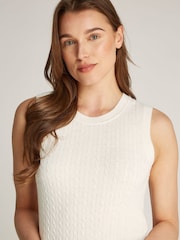 Tommy Hilfiger Natural Slim Wool Cable Crew Neck Tank Top Jumper - Image 4 of 6