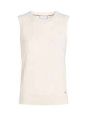 Tommy Hilfiger Natural Slim Wool Cable Crew Neck Tank Top Jumper - Image 5 of 6