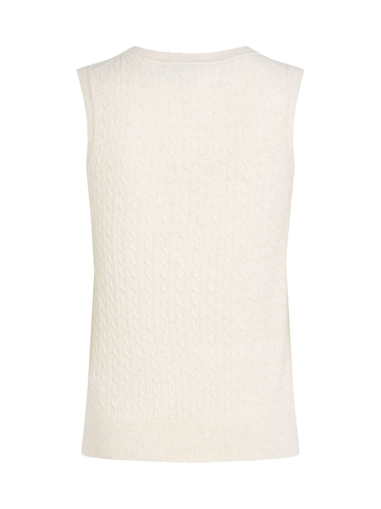 Tommy Hilfiger Natural Slim Wool Cable Crew Neck Tank Top Jumper - Image 6 of 6