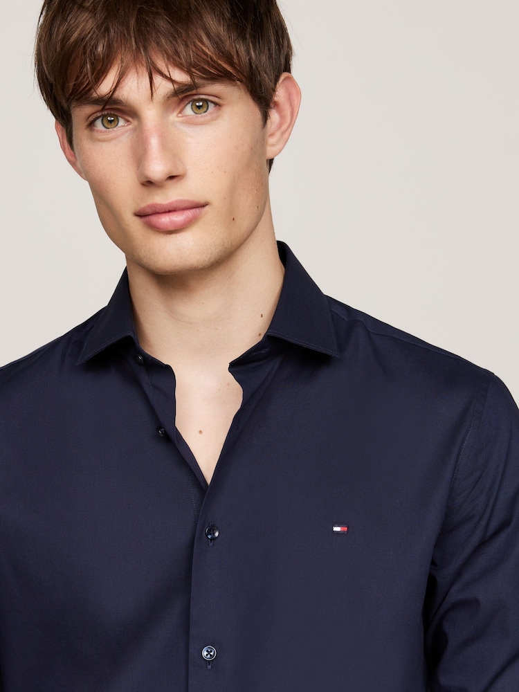 Tommy Hilfiger Blue Slim Flex Stretch Cotton Poplin Shirt - Image 2 of 4