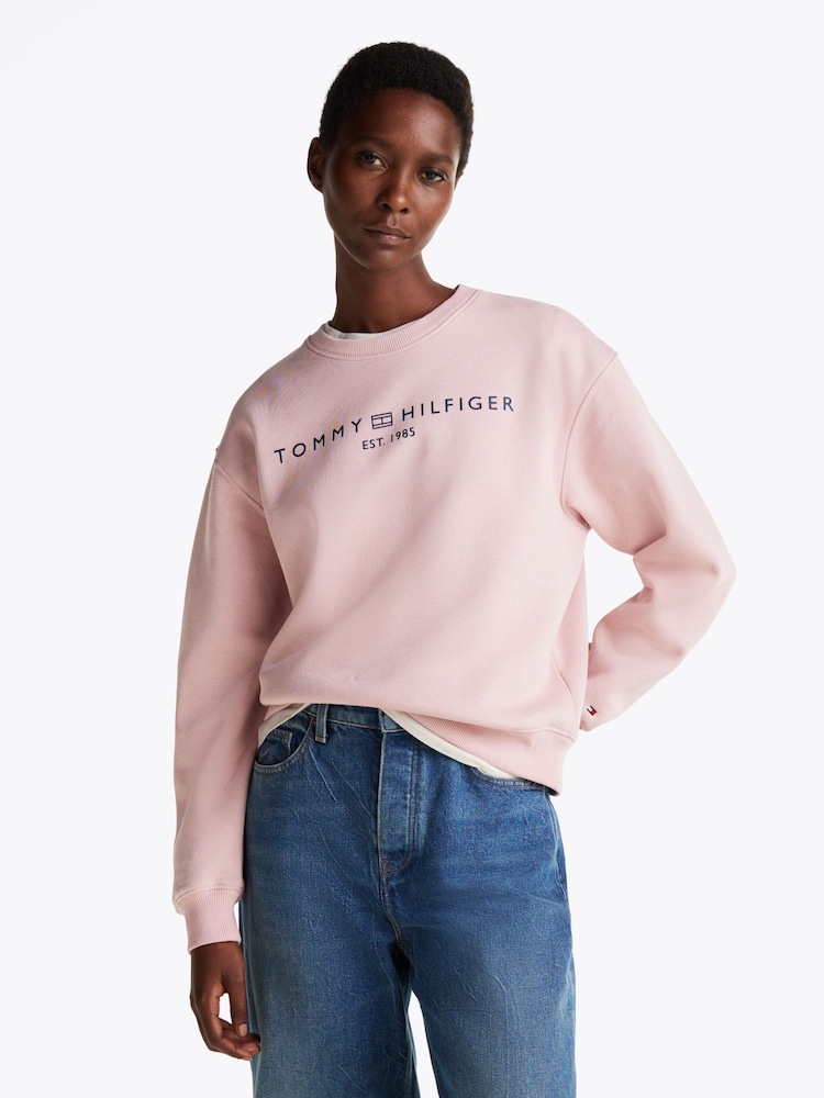 Tommy Hilfiger Pink Regular Fit Modern Crew Neck Sweatshirt - Image 4 of 5
