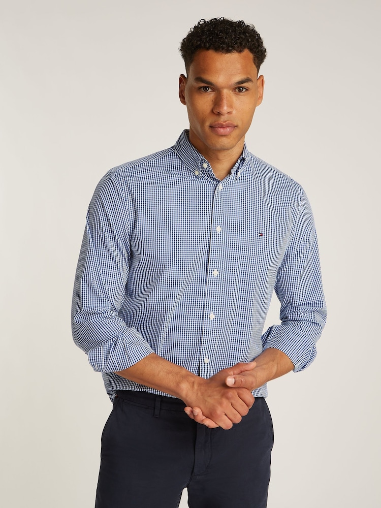 Tommy Hilfiger Blue Regular Fit Flex 100% Cotton Poplin Gingham Shirt - Image 1 of 6