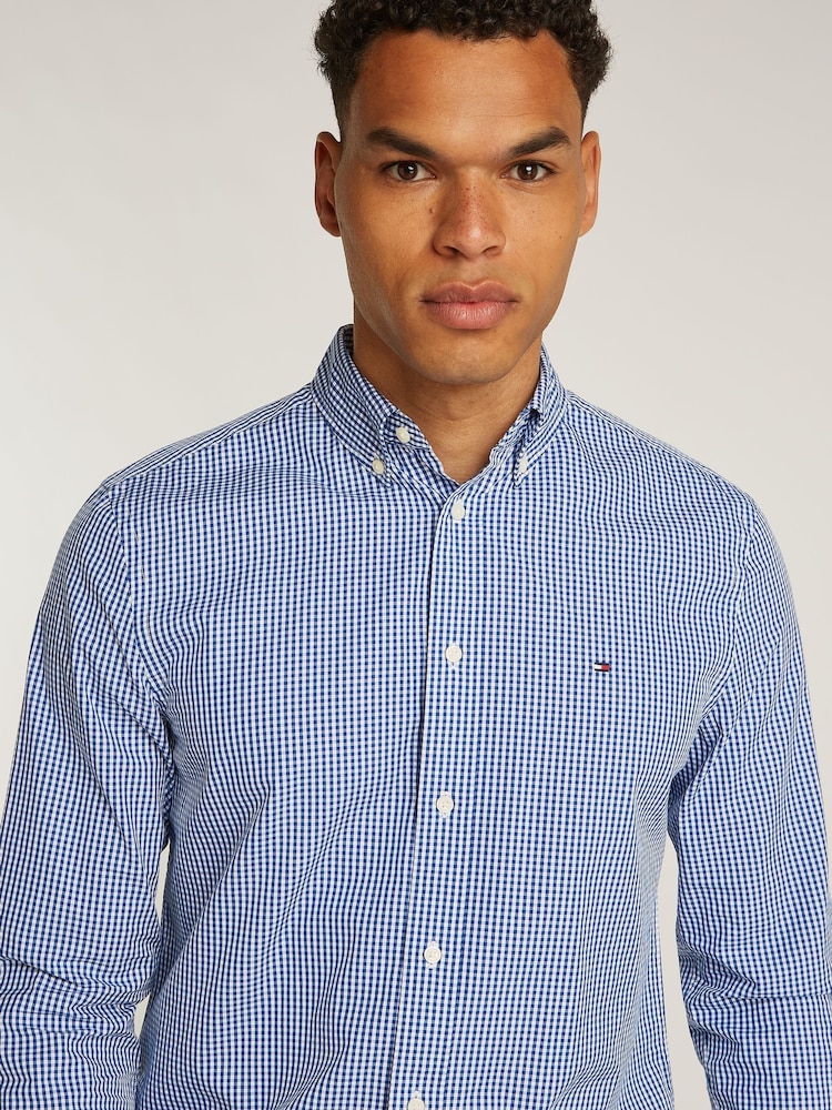 Tommy Hilfiger Blue Regular Fit Flex 100% Cotton Poplin Gingham Shirt - Image 4 of 6