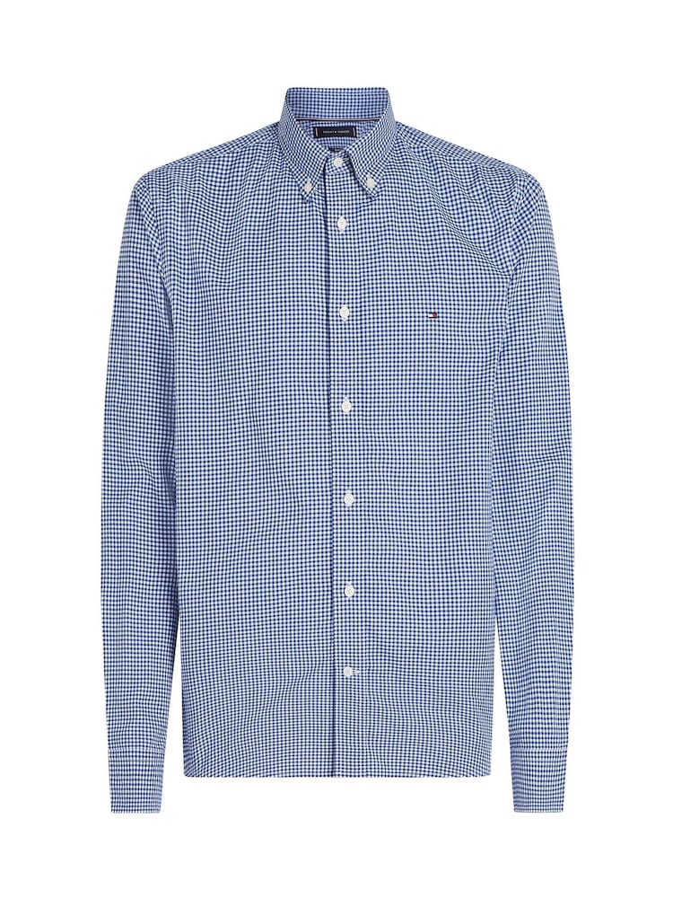 Tommy Hilfiger Blue Regular Fit Flex 100% Cotton Poplin Gingham Shirt - Image 5 of 6