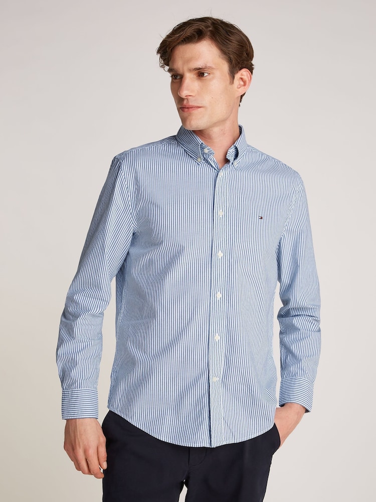 Tommy Hilfiger dark blue Regular Fit Flex 100% Cotton Classic Poplin Stripe Shirt - Image 1 of 6
