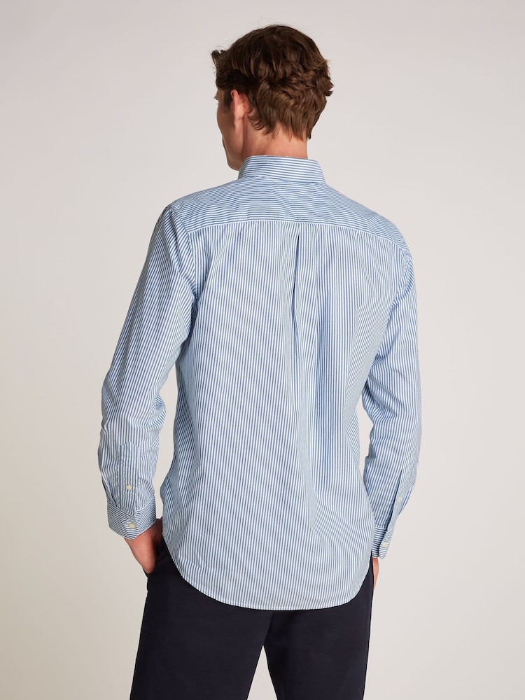 Tommy Hilfiger dark blue Regular Fit Flex 100% Cotton Classic Poplin Stripe Shirt - Image 2 of 6