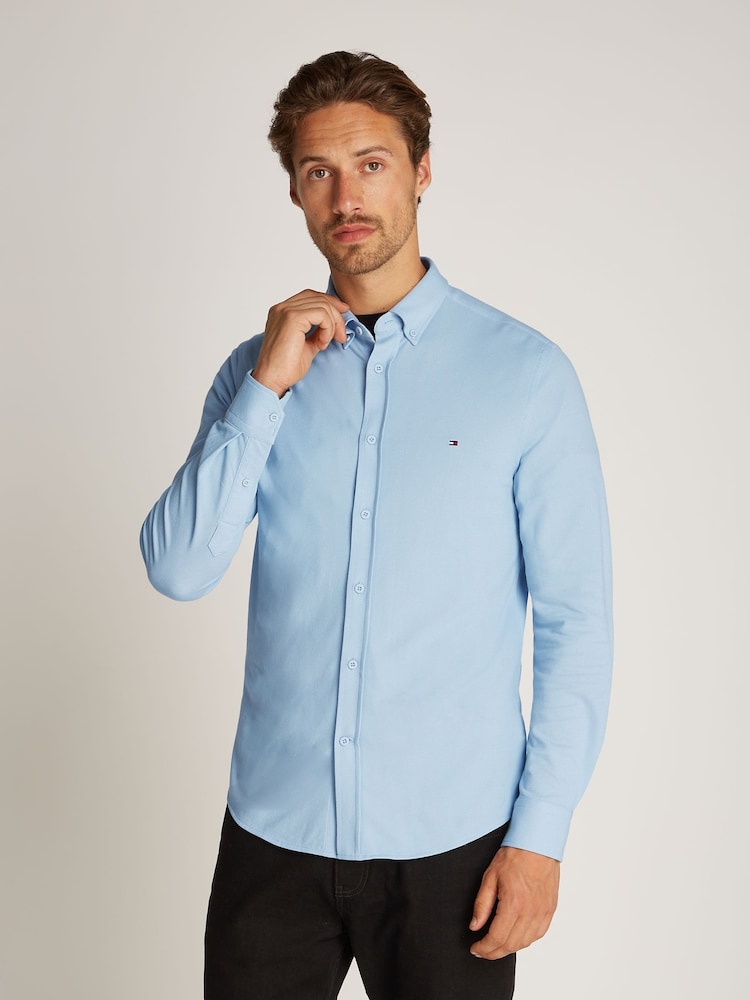 Tommy Hilfiger Blue Slim Performance Pique Oxford Shirt - Image 1 of 6