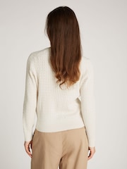 Natural - Tommy Hilfiger Cable V-Neck Jumper - Image 2 of 6