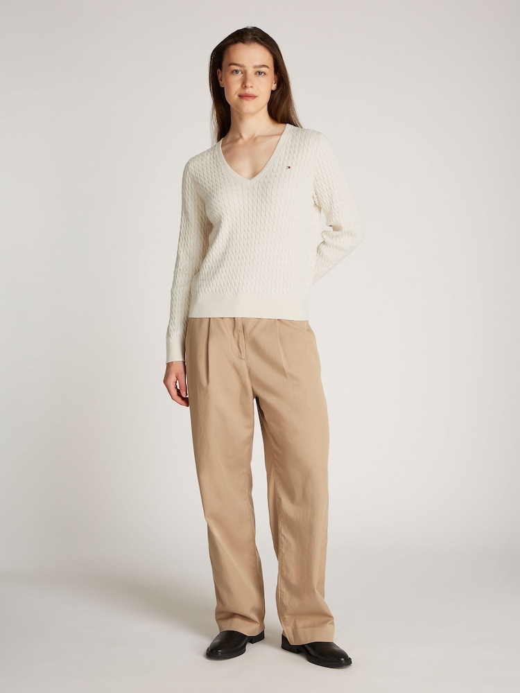 Tommy Hilfiger Natural Cable V-Neck Jumper - Image 3 of 6