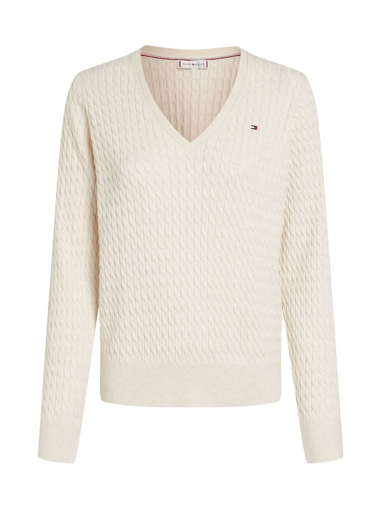 Tommy Hilfiger Natural Cable V-Neck Jumper - Image 5 of 6