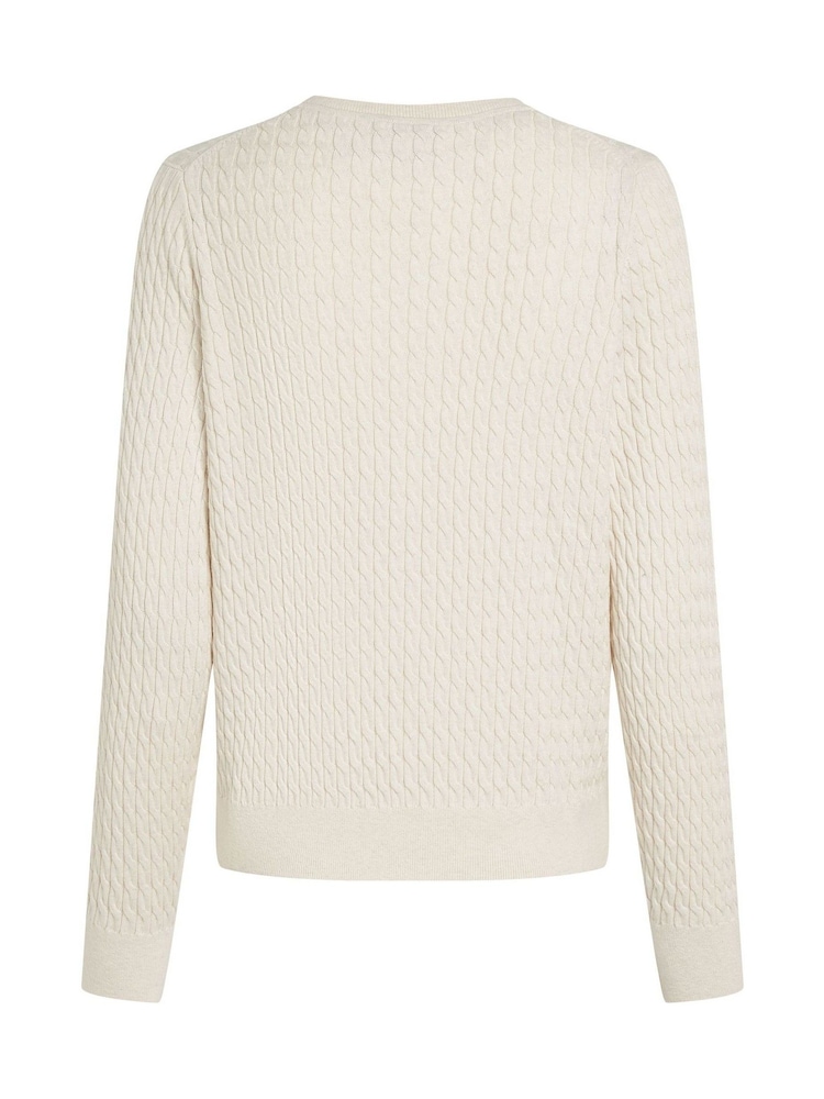 Natural - Tommy Hilfiger Cable V-Neck Jumper - Image 6 of 6