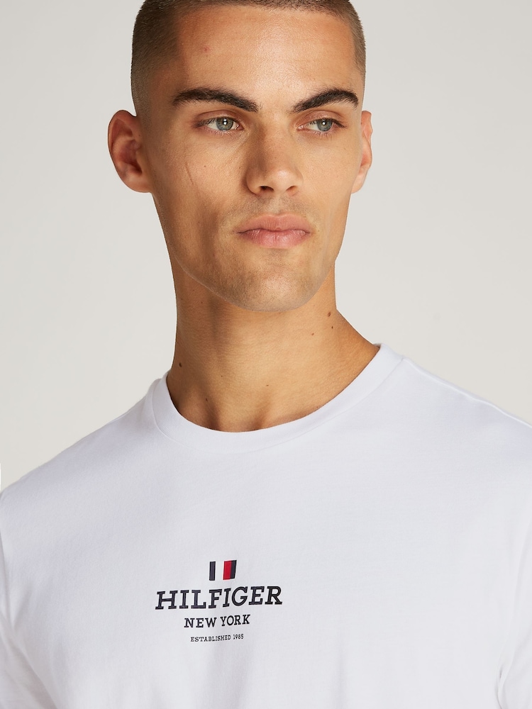 Tommy Hilfiger White Regular Fit 100% Cotton T-Shirt - Image 4 of 6