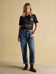 Joules Official Burghley Navy Short Sleeve Sports Top - Image 3 of 9