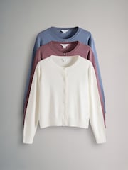 The Set Dusty Pink/Light Blue /Cream 3 Pack Fine Knit Button Through Cardigans - Image 1 of 6