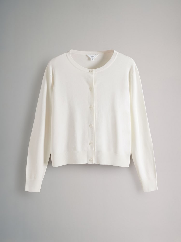 The Set Dusty Pink/Light Blue /Cream 3 Pack Fine Knit Button Through Cardigans - Image 4 of 6