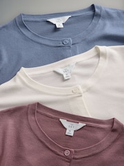 The Set Dusty Pink/Light Blue /Cream 3 Pack Fine Knit Button Through Cardigans - Image 5 of 6