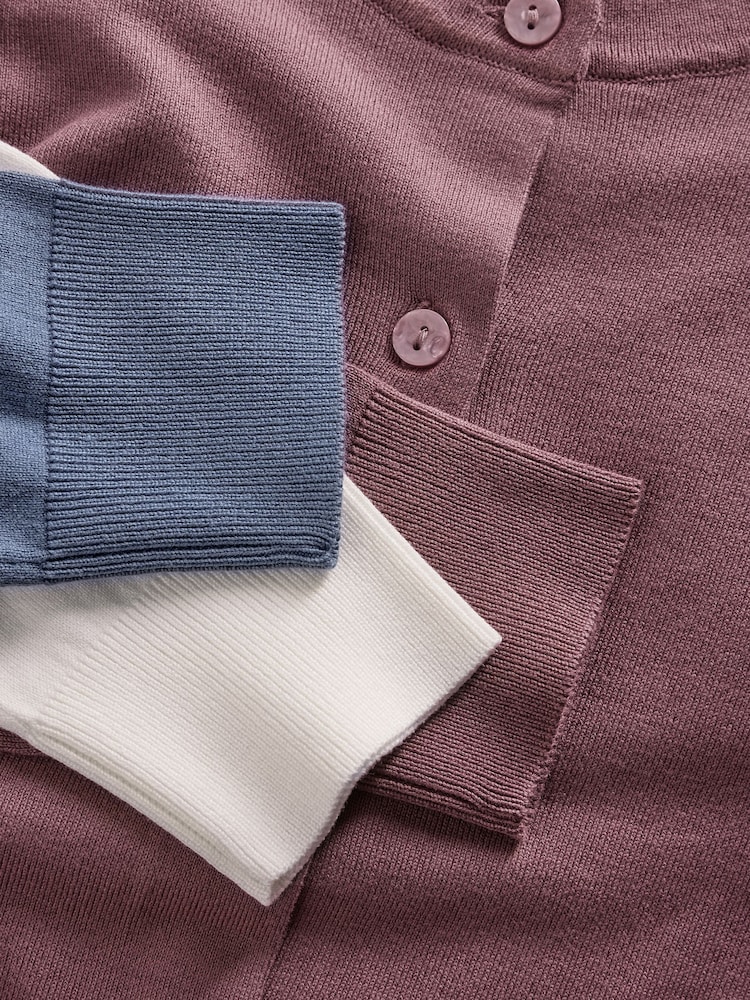 The Set Dusty Pink/Light Blue /Cream 3 Pack Fine Knit Button Through Cardigans - Image 6 of 6