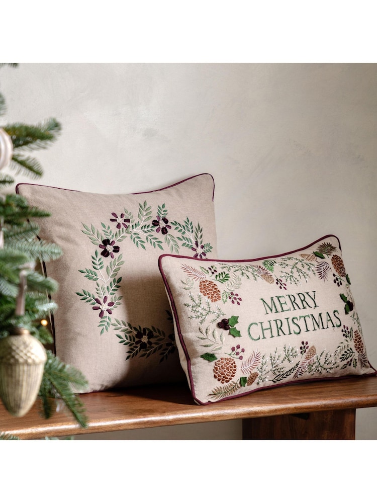 Gallery Home Natural Windsor Wine Merry Xmas 100% Cotton Cushion 450x450mm - Image 1 of 5