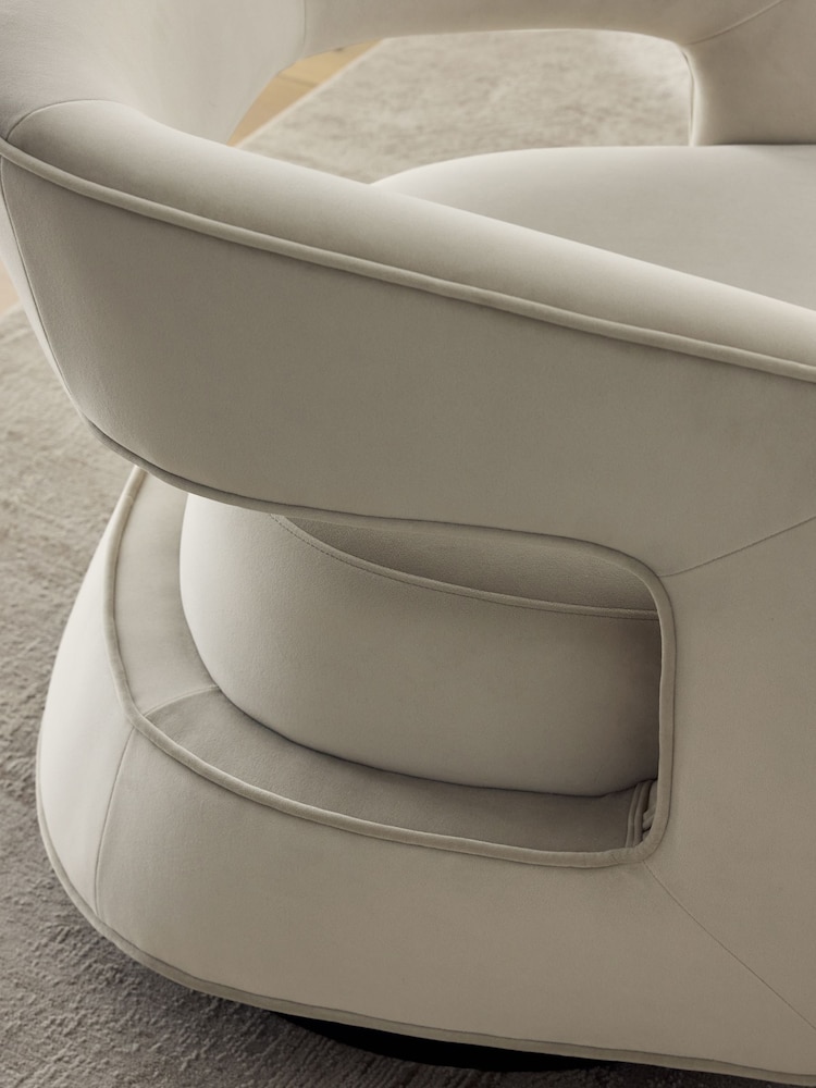 Soft Velvet Pebble Natural Ivy Swivel Accent Chair - Image 2 of 9